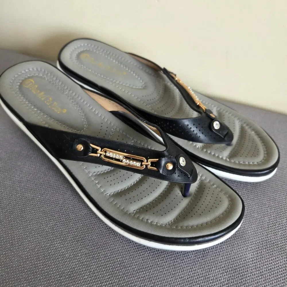 EUC Women's 41 (10-10.5) Wedge Thong Slide Cushioned Flip Flop Slide Sandals - Picture 3 of 15